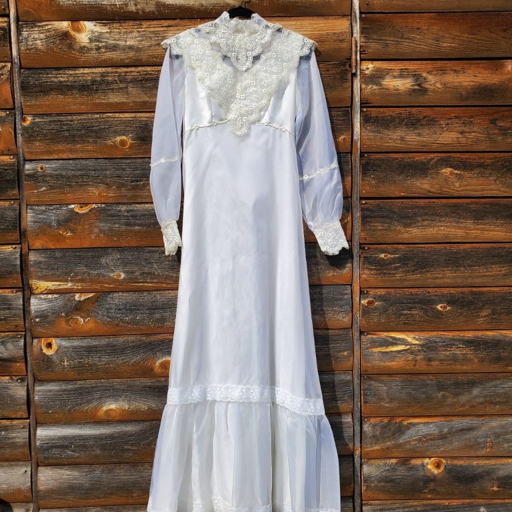 70's Peasant Prairie Empire White Wedding Dress